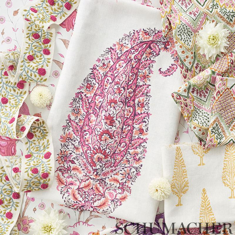 Schumacher Albizia Embroidery Blue & Green Fabric - Image 4