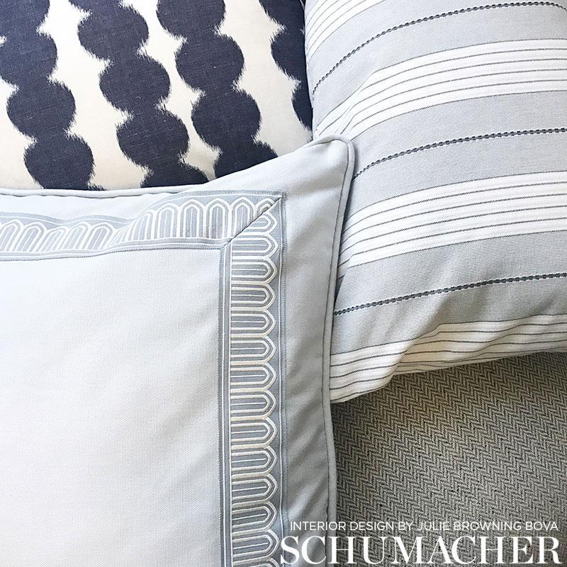 Schumacher Audrey Stripe Grey & Red Fabric - Image 2