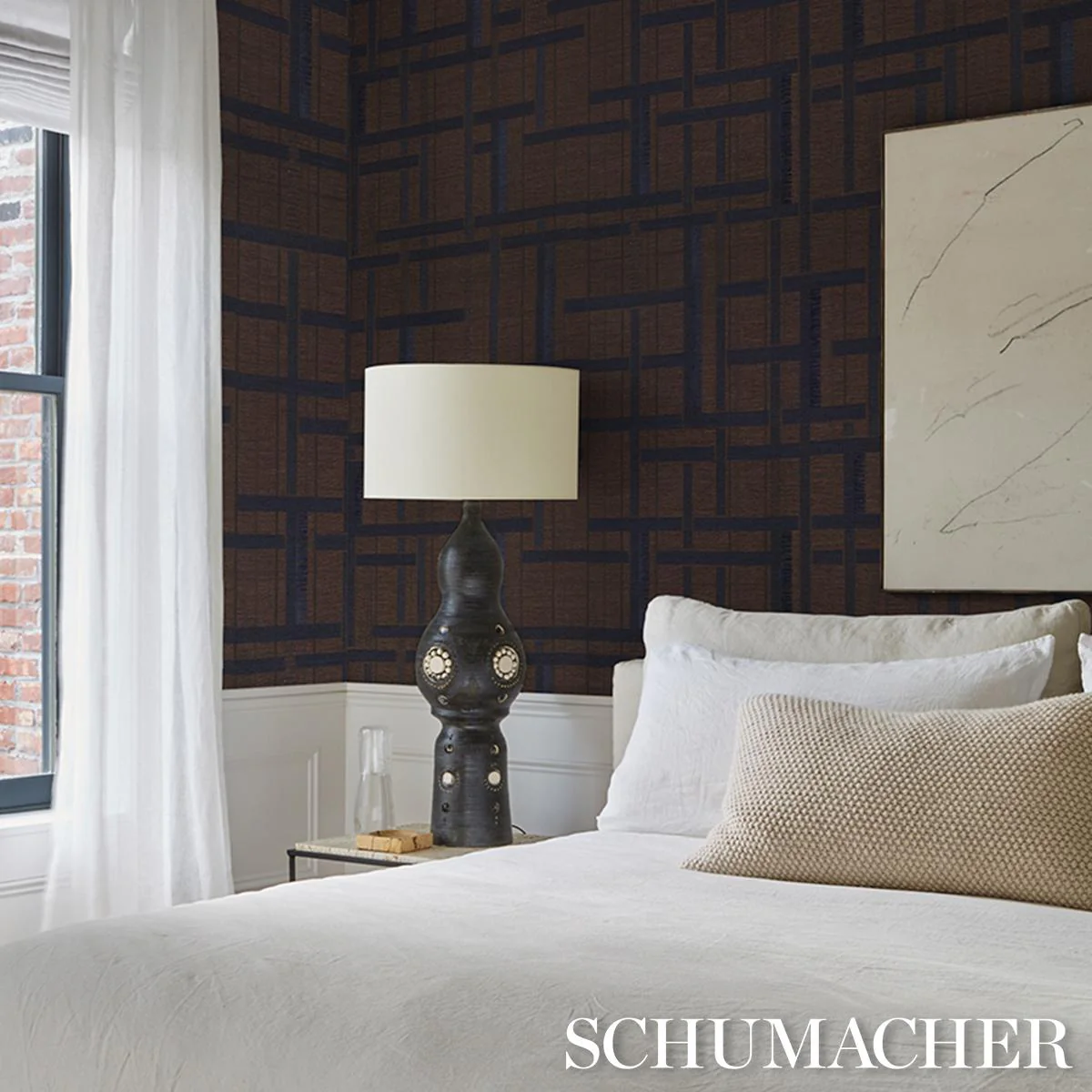 Schumacher Axel Plaid Wallcovering Navy/Espresso Wallpaper - Image 7