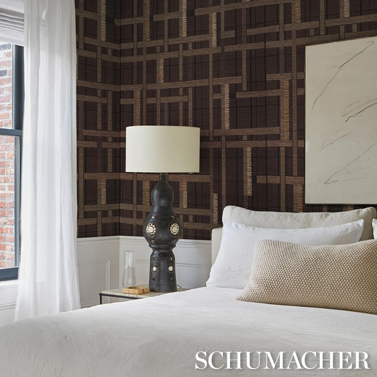 Schumacher Axel Plaid Wallcovering Saddle Brown Wallpaper - Image 7