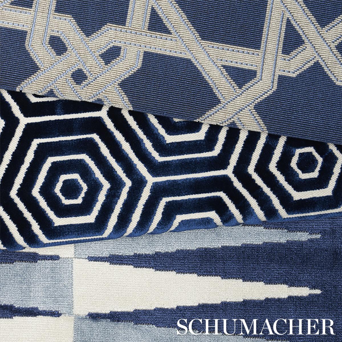 Schumacher Backgammon Cut Velvet Blue Fabric - Image 7