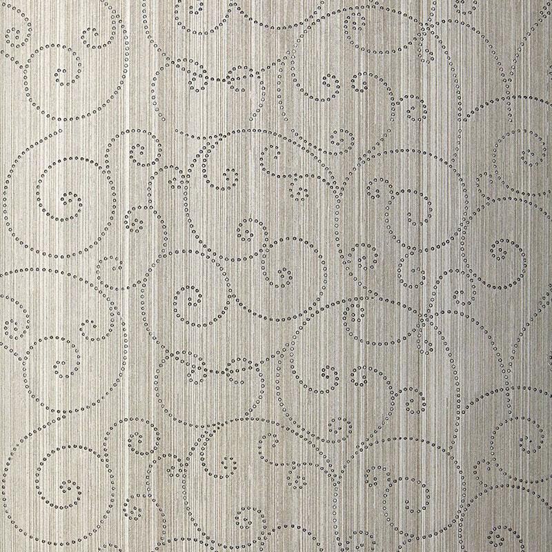 Schumacher Beaded Scroll Pewter Wallpaper - Image 2