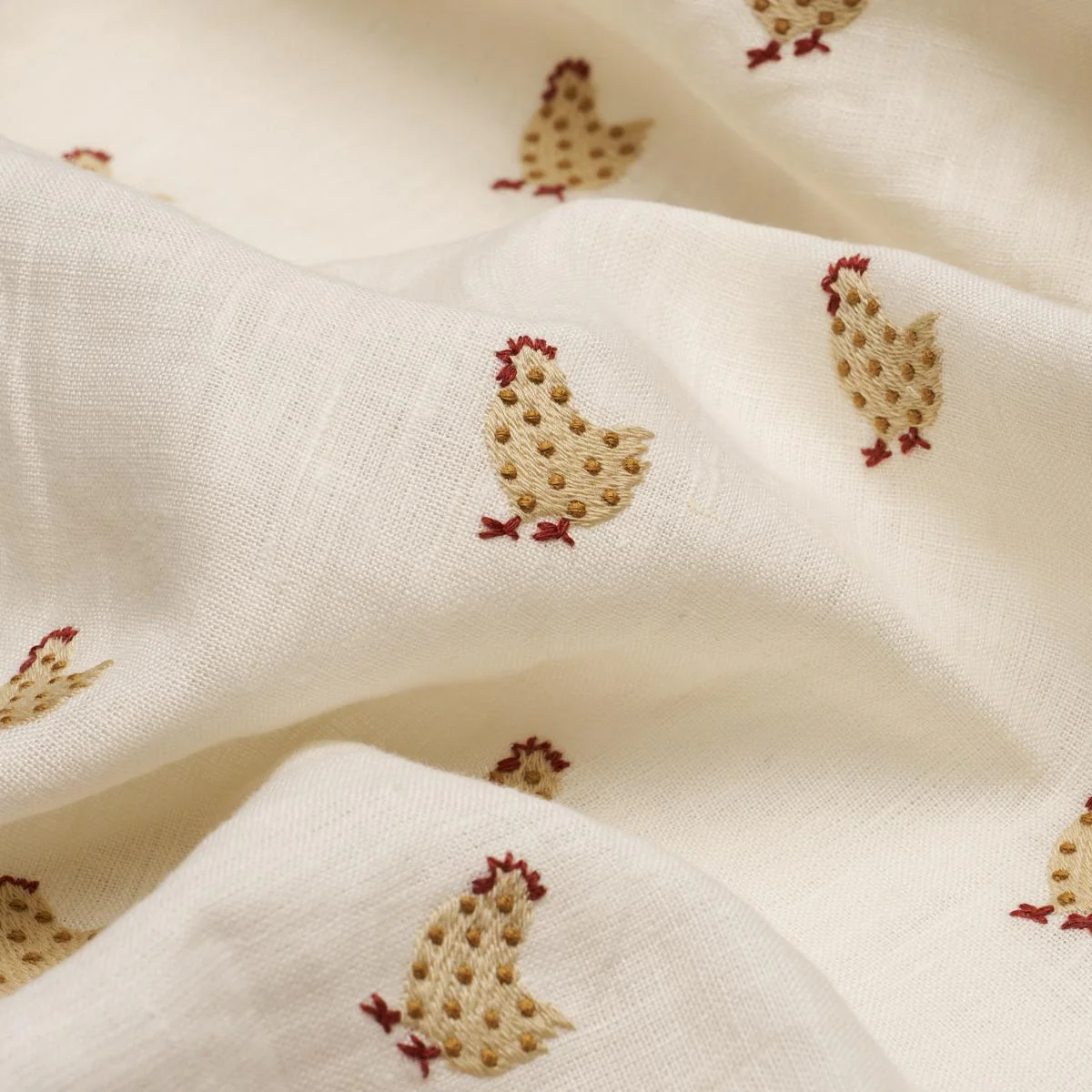 Schumacher Betsy'S Chicken Embroidery Ivory Fabric - Image 3