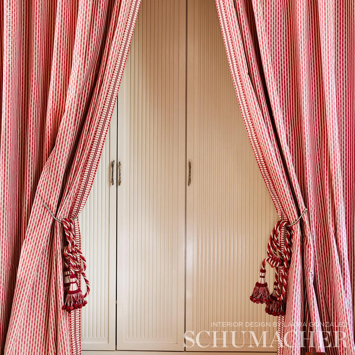 Schumacher Beverly Stripe Red Fabric - Image 3
