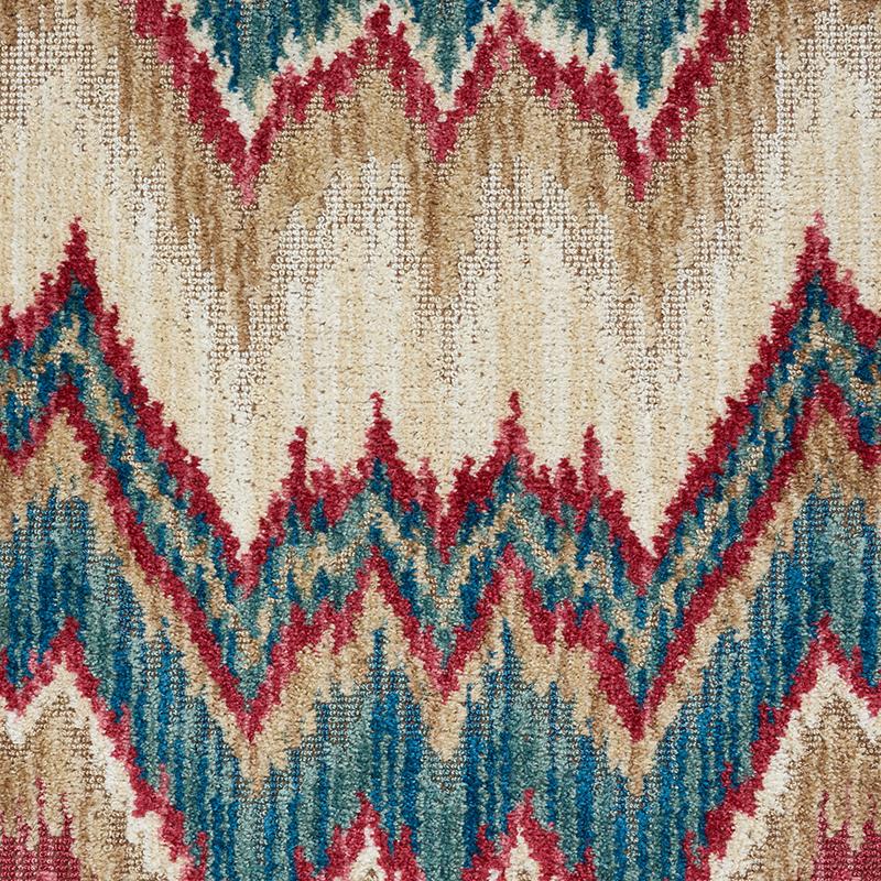 Schumacher Bezique Flamestitch Velvet Red & Peacock Fabric - Image 4