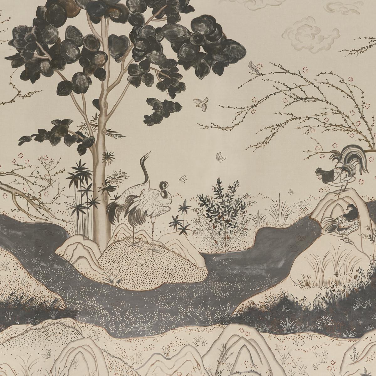 Schumacher Birdsong 3 Panel Set Carbon Wallpaper - Image 3
