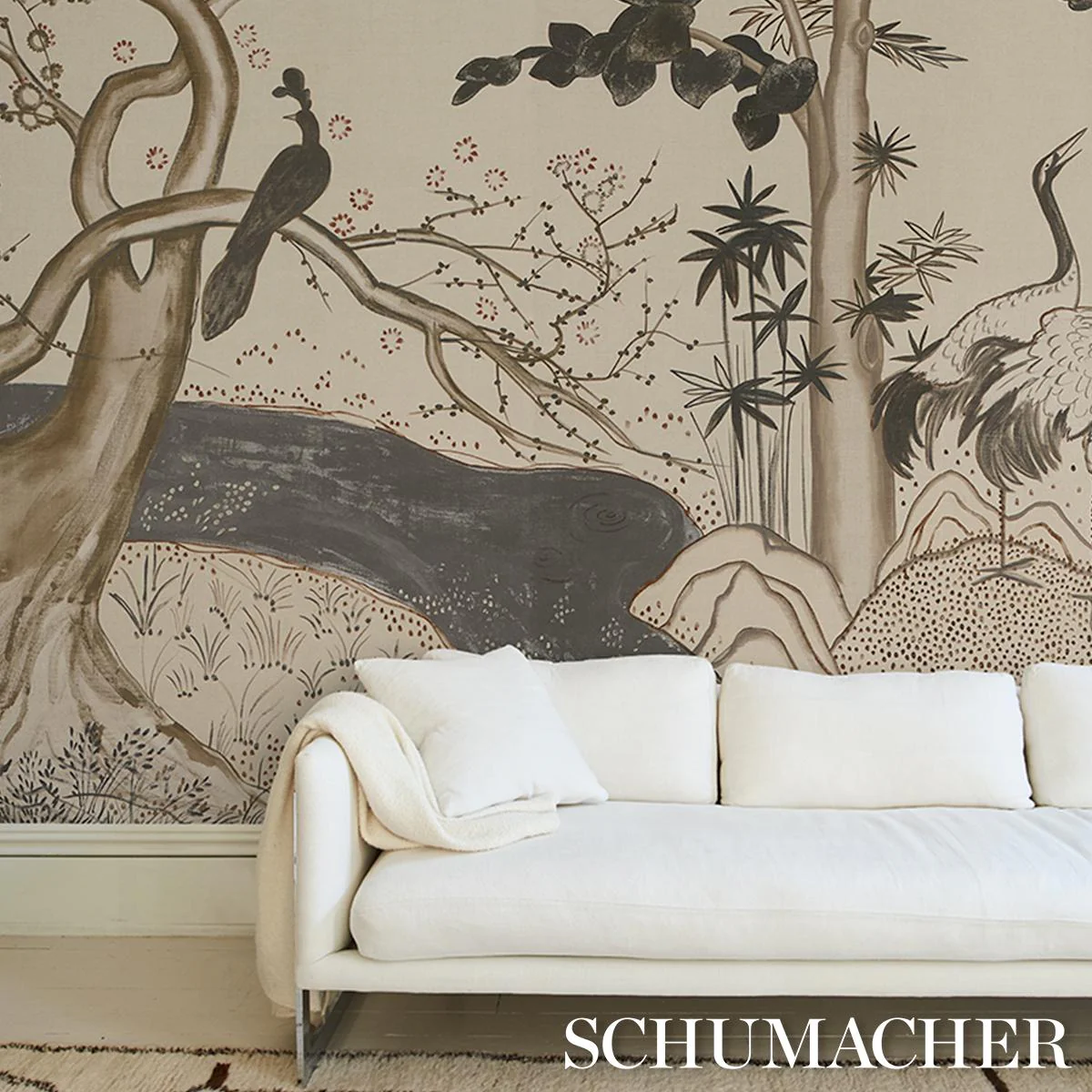 Schumacher Birdsong 3 Panel Set Carbon Wallpaper - Image 9