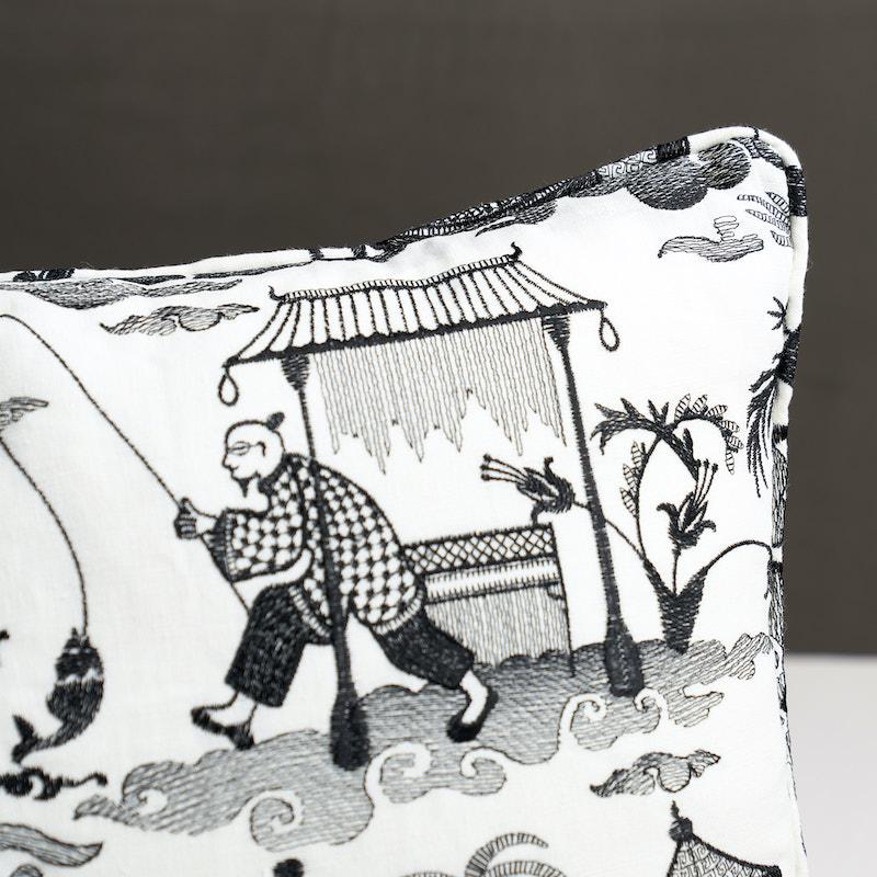 Schumacher Black 20" X 14" Bassano Toile Pillow - Image 2