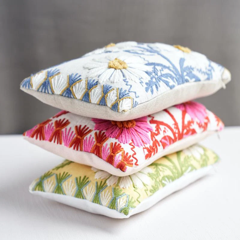 Schumacher Blossom 15" X 9" Marguerite Embroidery Pillow A - Image 5