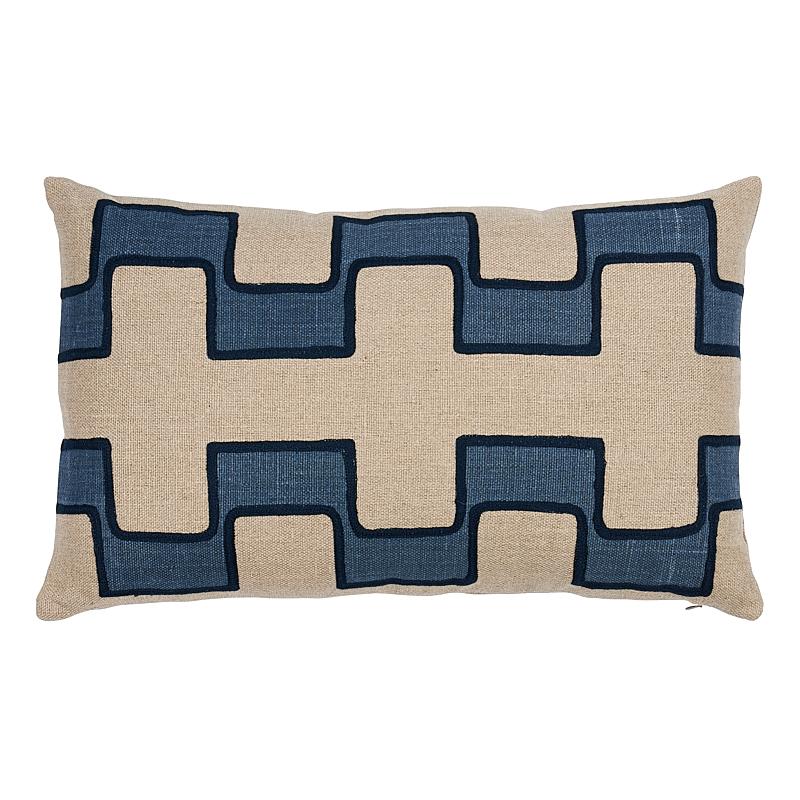 Schumacher Blue 25" X 16" Dixon Embroidered Print Pillow