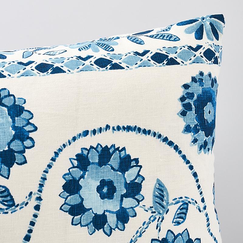 Schumacher Blue 26" X 15" Zinnia Handmade Print Pillow - Image 2
