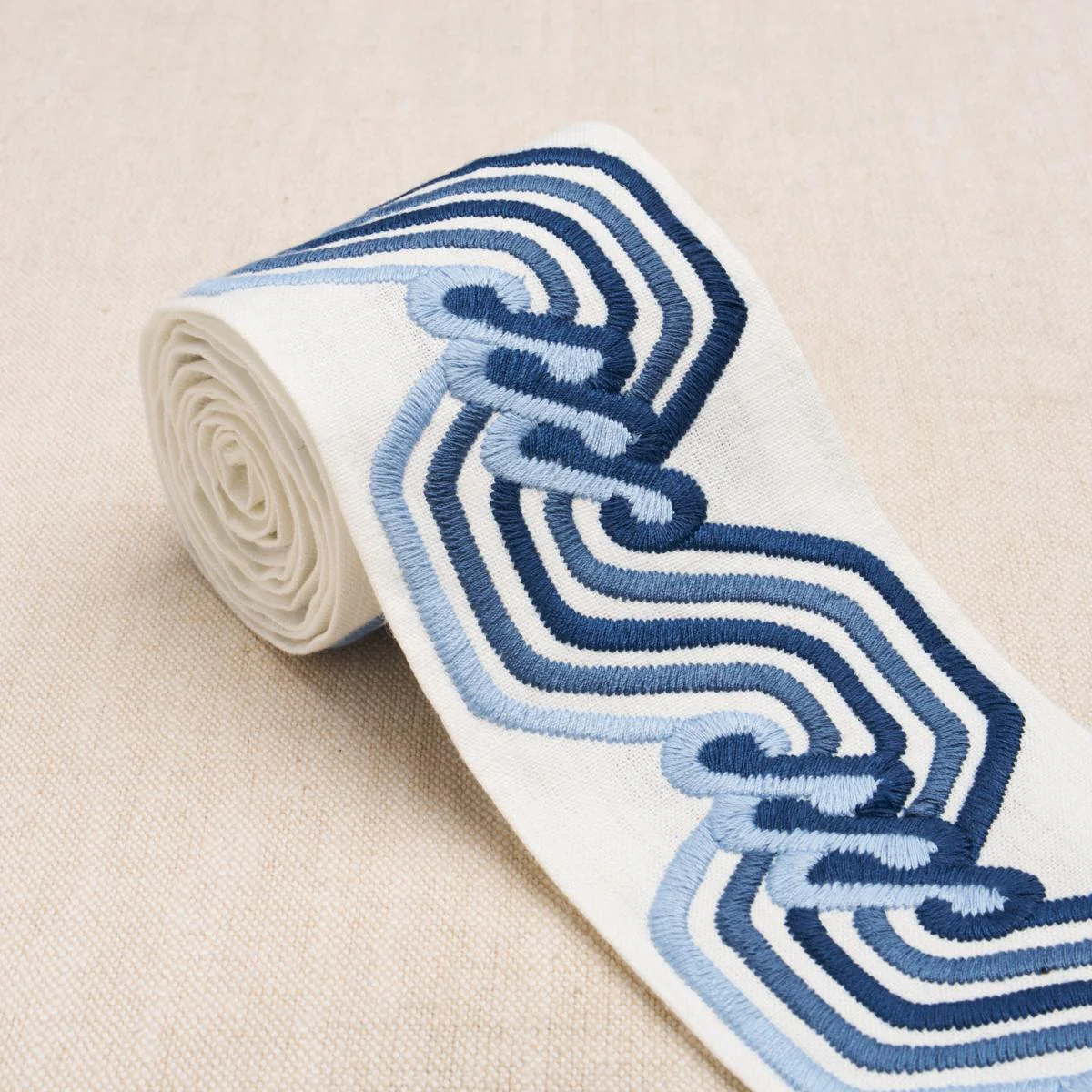 Schumacher Blue The Twist Embroidered Tape - Image 3