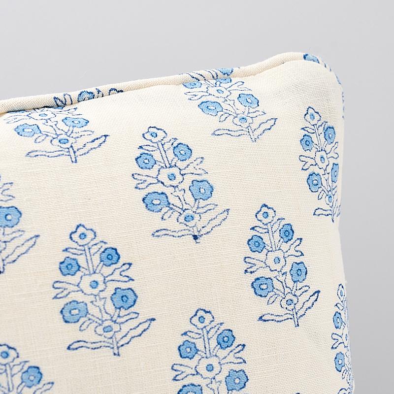 Schumacher Blue & White 18" X 12" Aditi Hand Blocked Print Pillow - Image 3