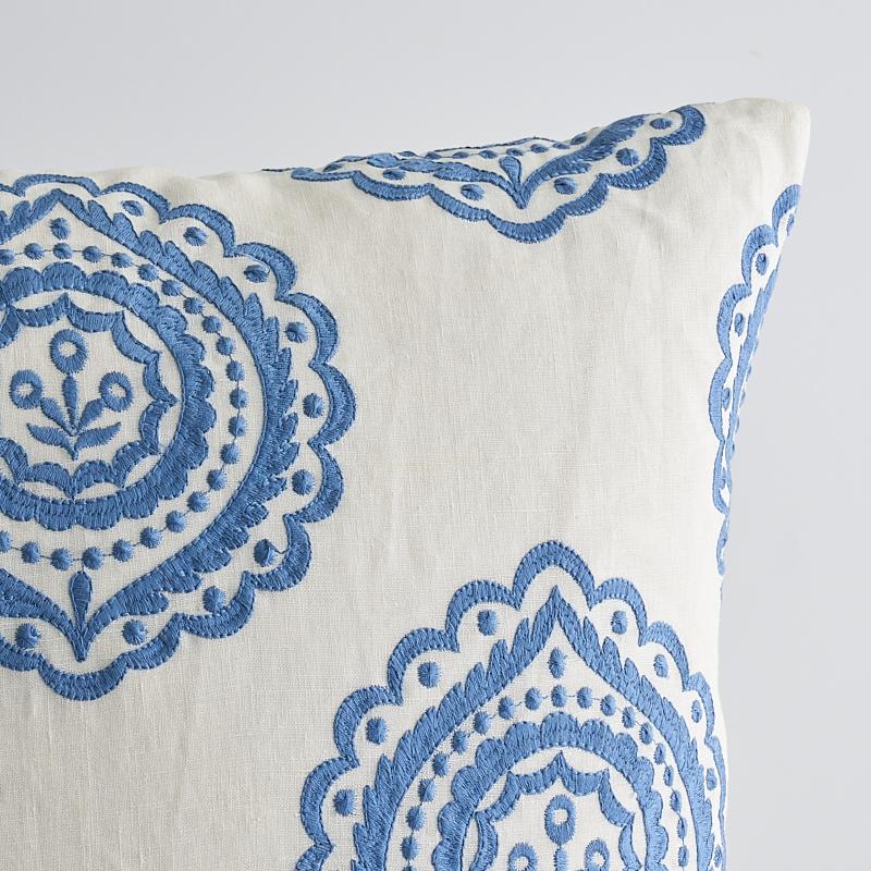 Schumacher Blue& White 22" X 22" Olana Embroidery Pillow - Image 3