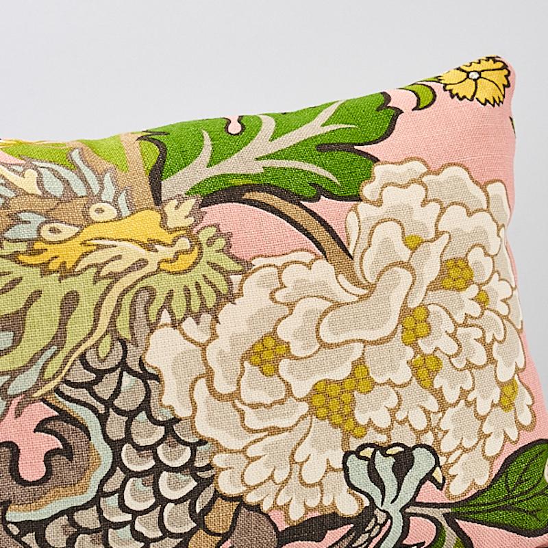 Schumacher Blush 24" X 12" Chiang Mai Dragon Pillow - Image 4