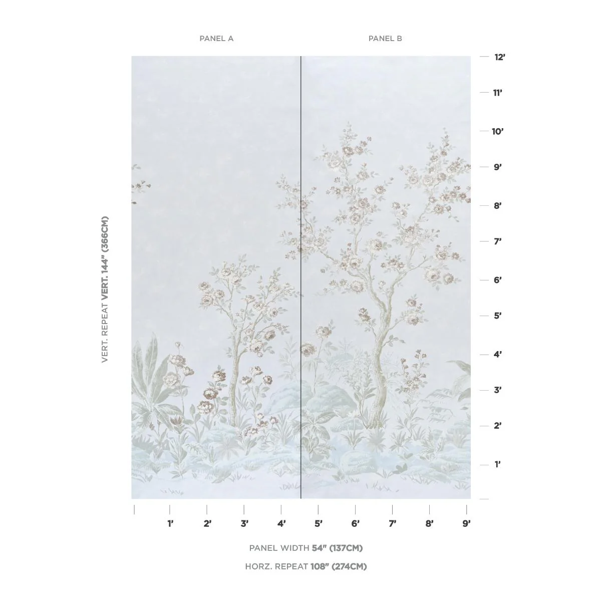 Schumacher Charlotte'S Garden 2 Panel Set Periwinkle Wallpaper - Image 2