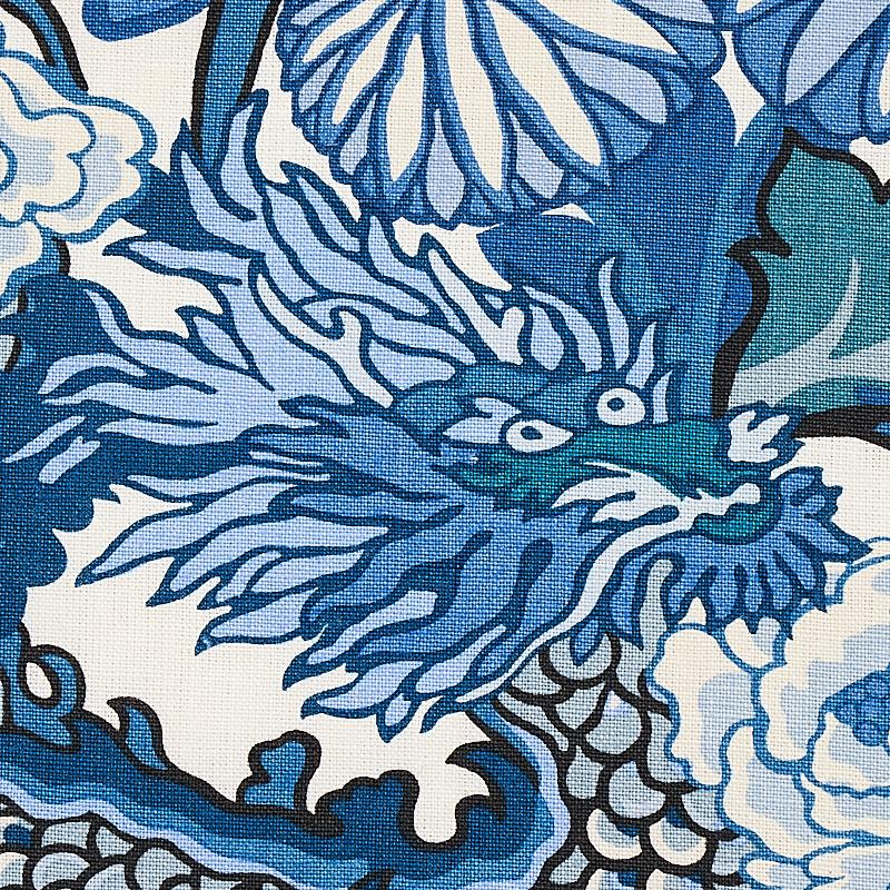 Schumacher Chiang Mai Dragon China Blue Fabric - Image 3