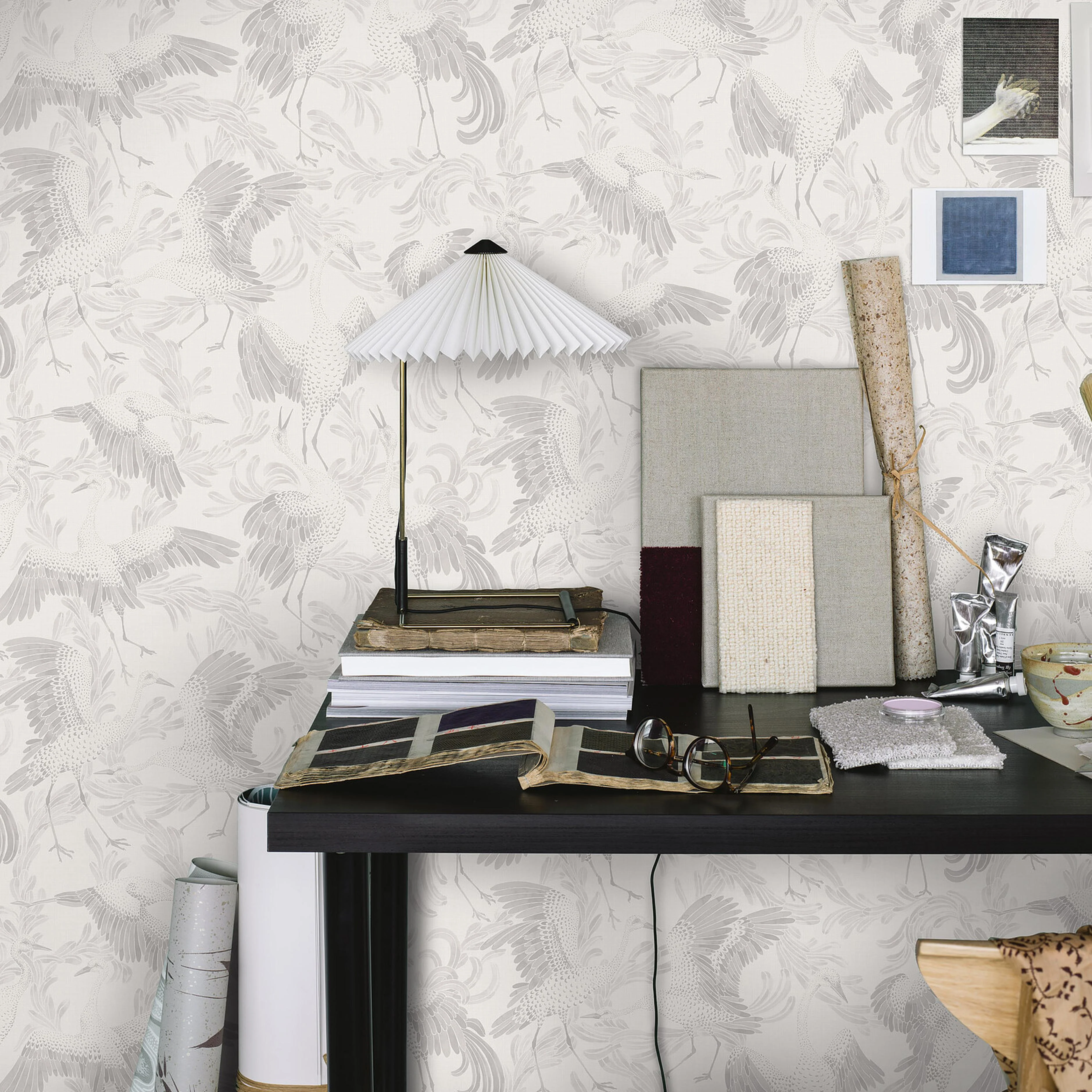 Schumacher Dancing Crane Grey Wallpaper - Image 3