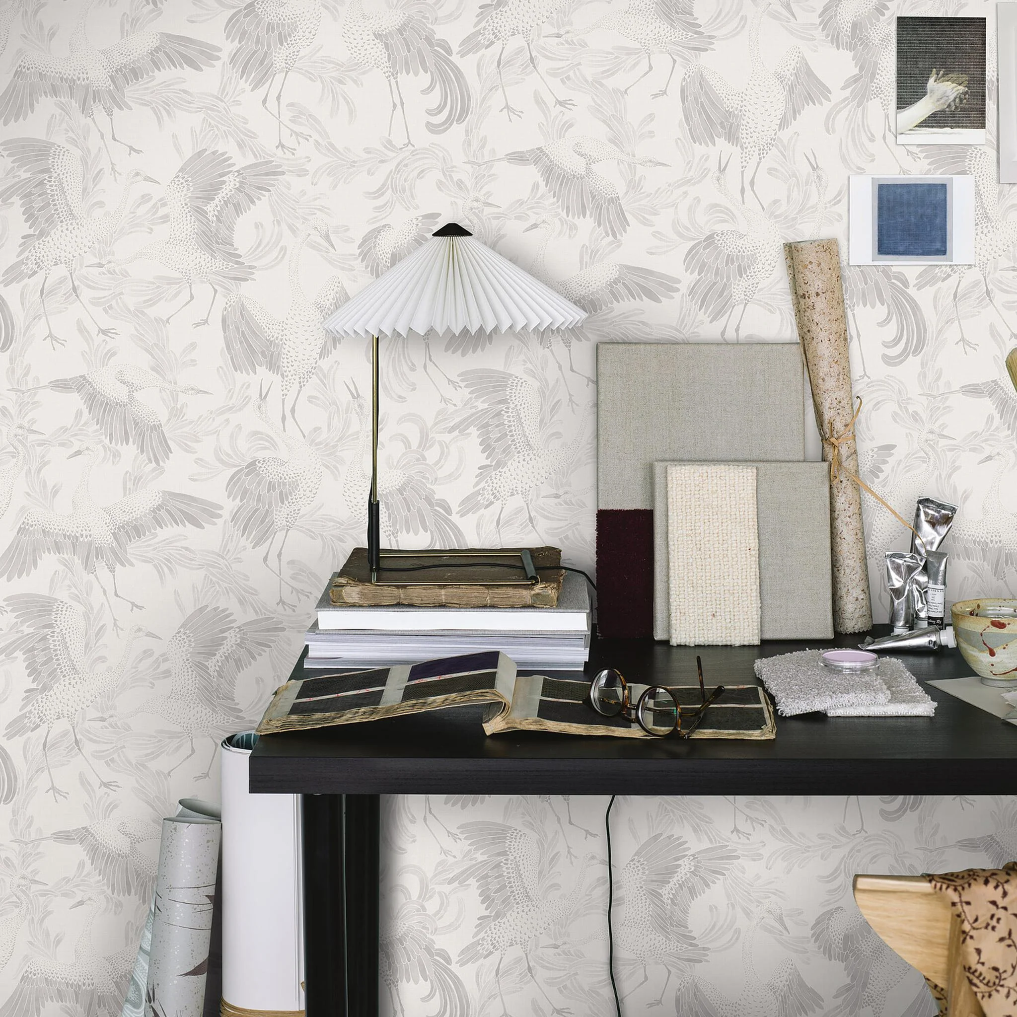 Schumacher Dancing Crane Grey Wallpaper - Image 4