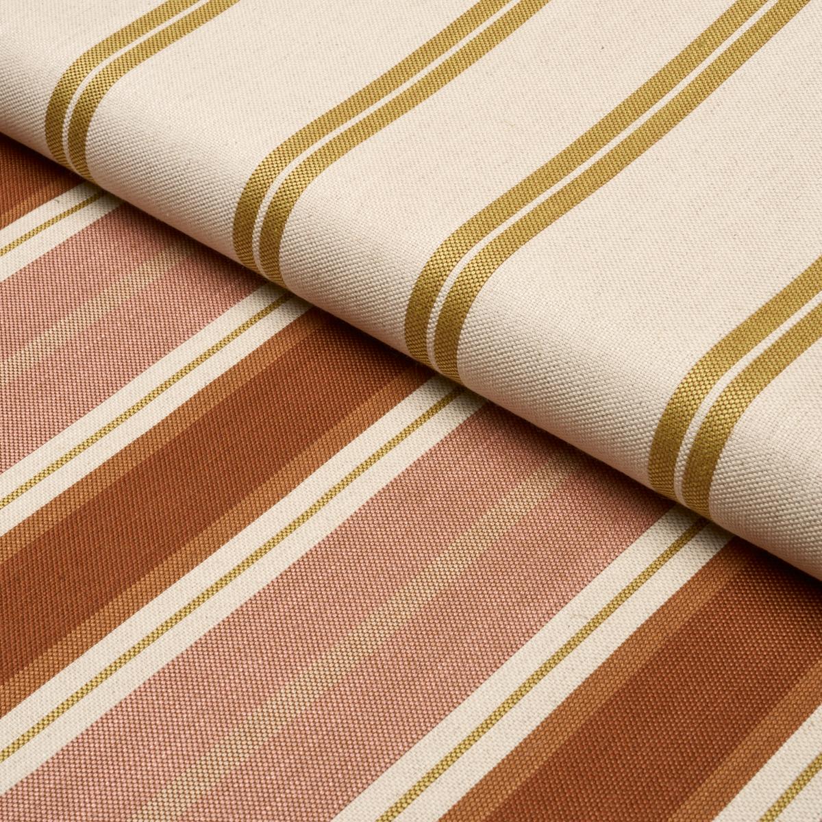 Schumacher Double Face Stripes Terracotta Lime Fabric - Image 6
