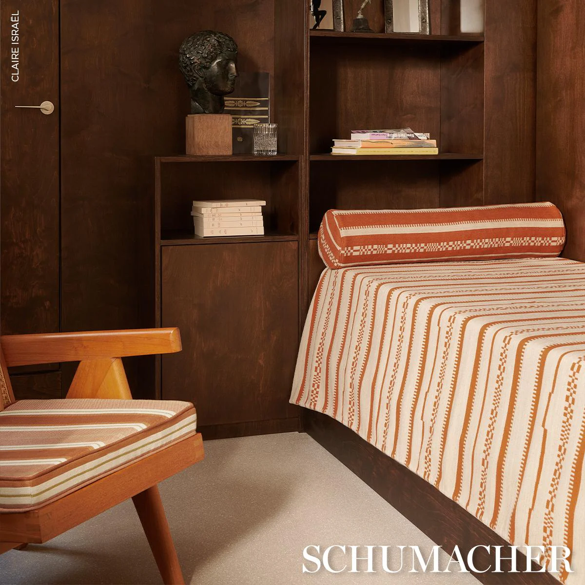 Schumacher Double Face Stripes Terracotta Lime Fabric - Image 7