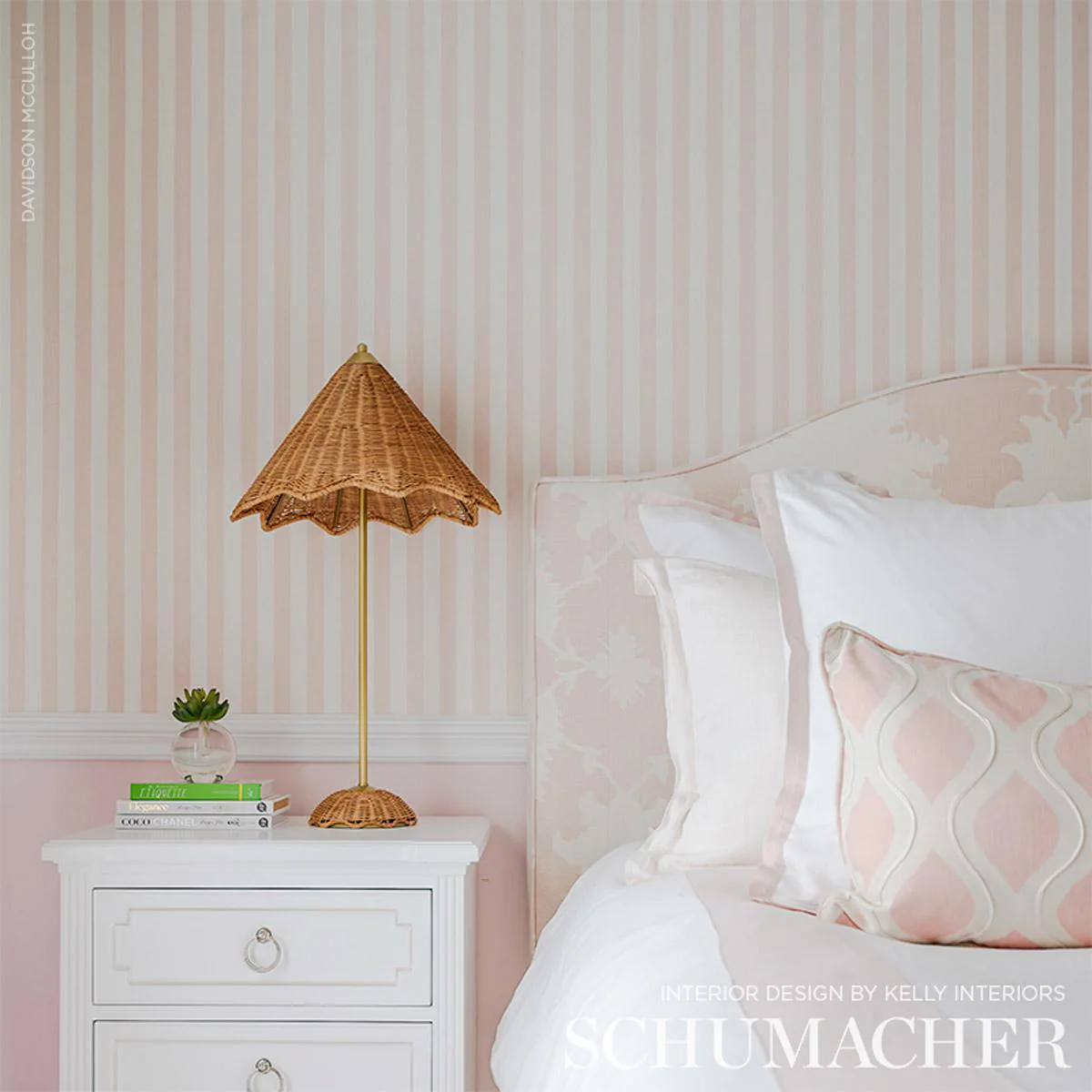 Schumacher Edwin Stripe Medium Blush Wallpaper - Image 7