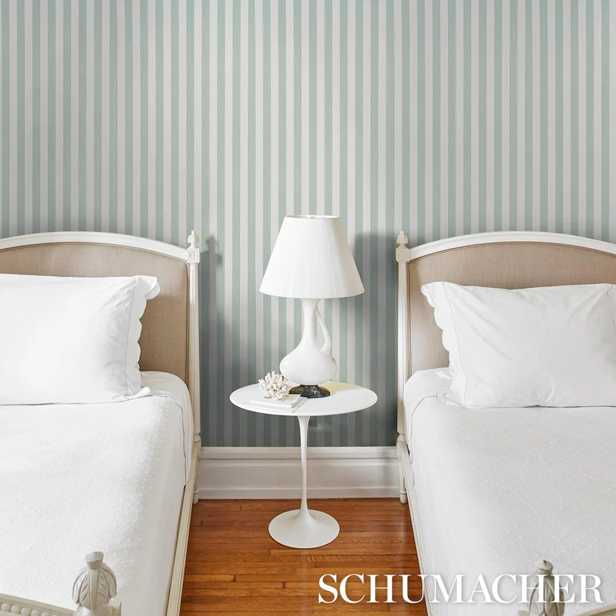 Schumacher Edwin Stripe Medium Eucalyptus Wallpaper - Image 7