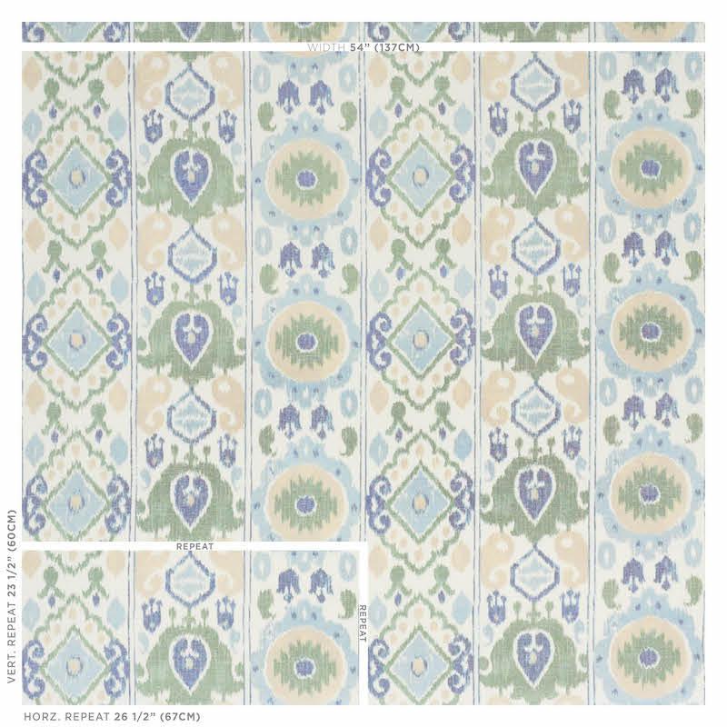 Schumacher Elizia Ikat Green & Blue Fabric - Image 2