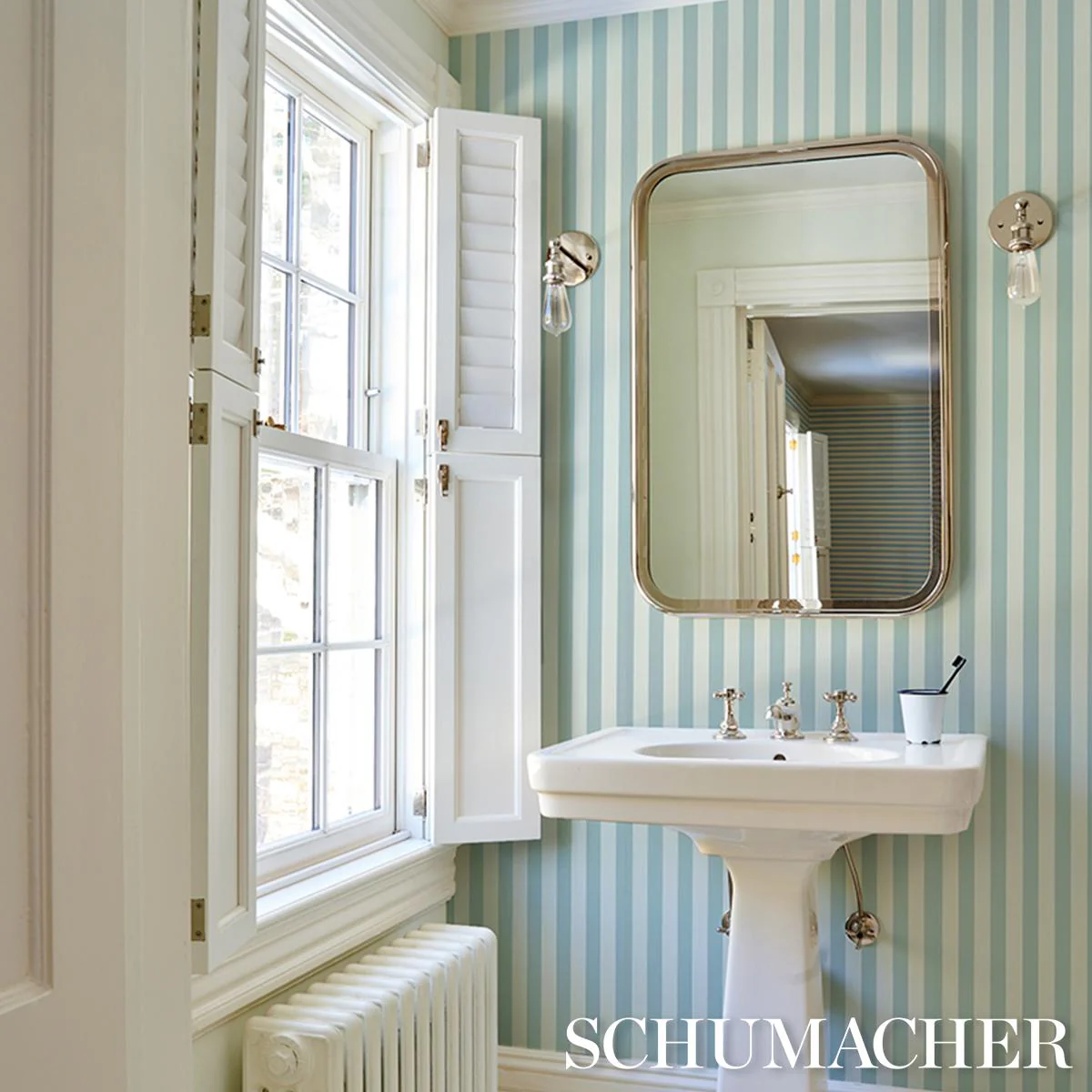 Schumacher Emma Stripe Chambray Wallpaper - Image 4