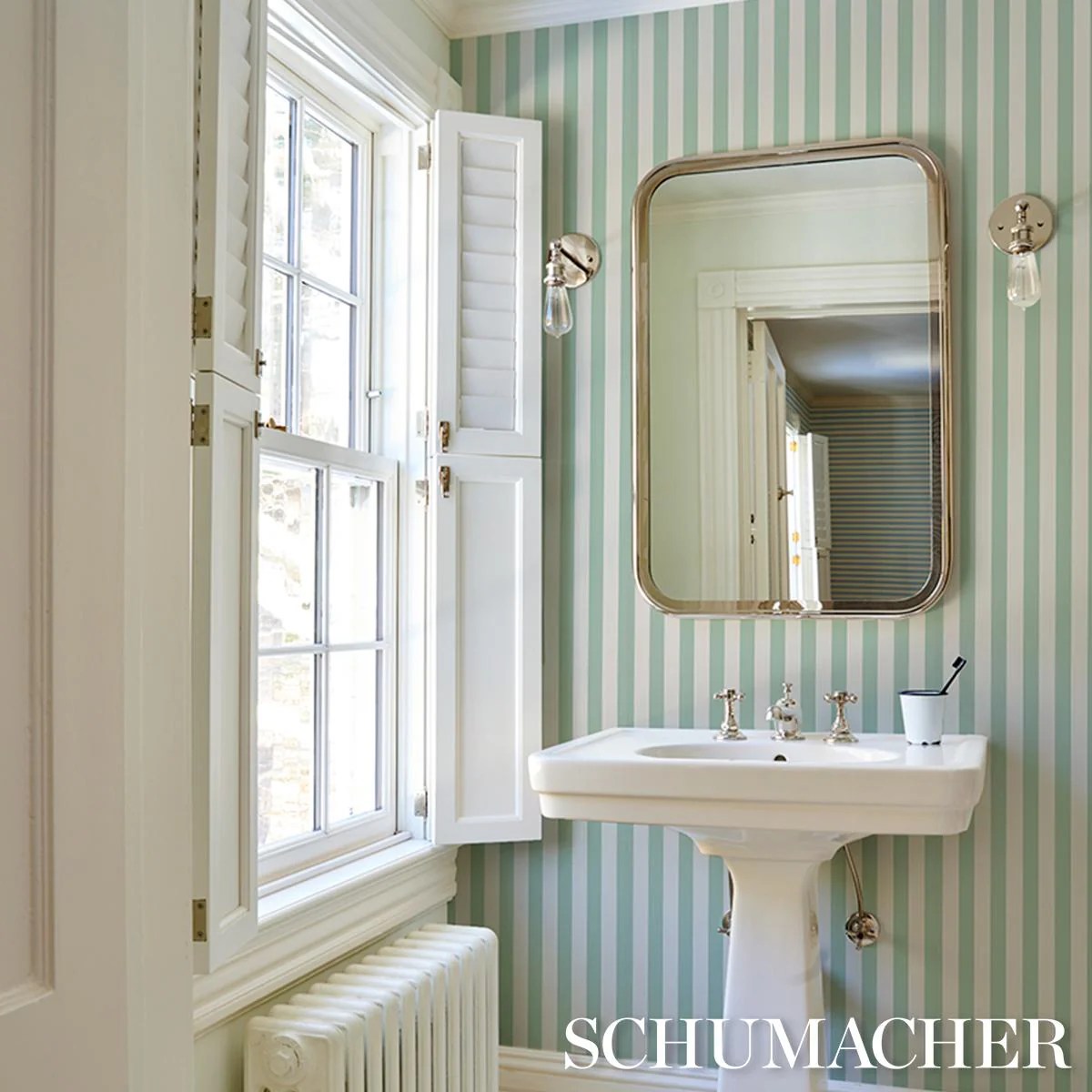 Schumacher Emma Stripe Seaglass Wallpaper - Image 4