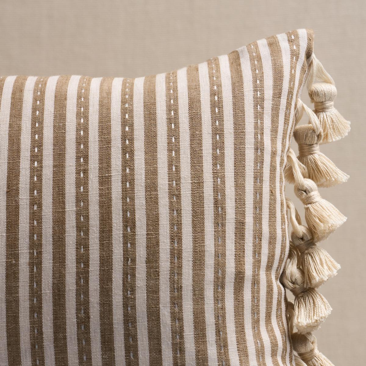 Schumacher Flax 18" X 12" Mathis Ticking Stripe Pillow - Image 3