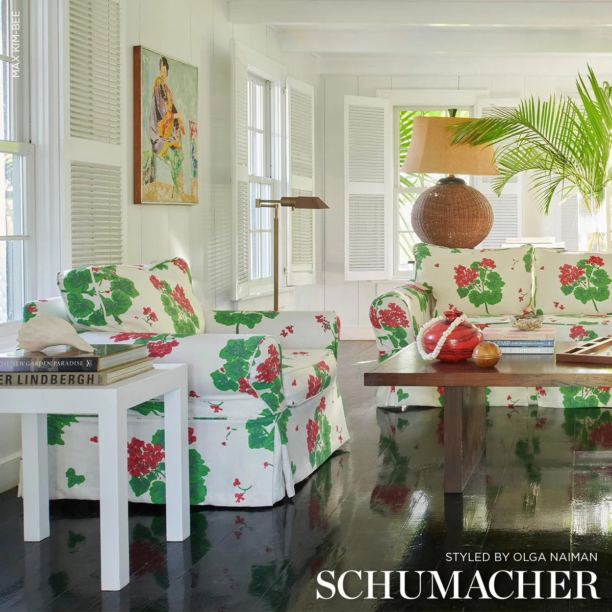 Schumacher Geranium Red On Natural Fabric - Image 5