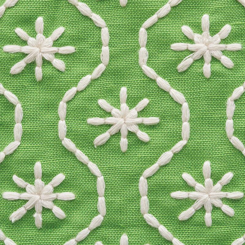 Schumacher Gigi Embroidery Green Fabric - Image 2