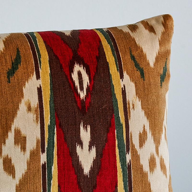 Schumacher Gold 24" X 12" Samar Ikat Velvet Pillow - Image 3