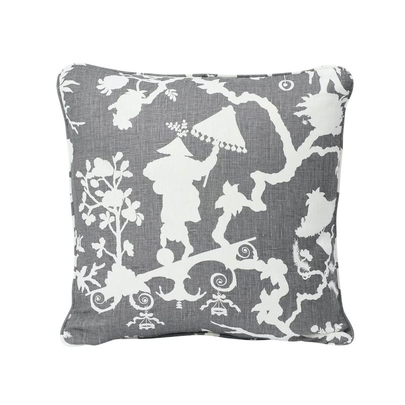 Schumacher Gray 18" X 18" Shantung Silhouette Pillow - Image 3