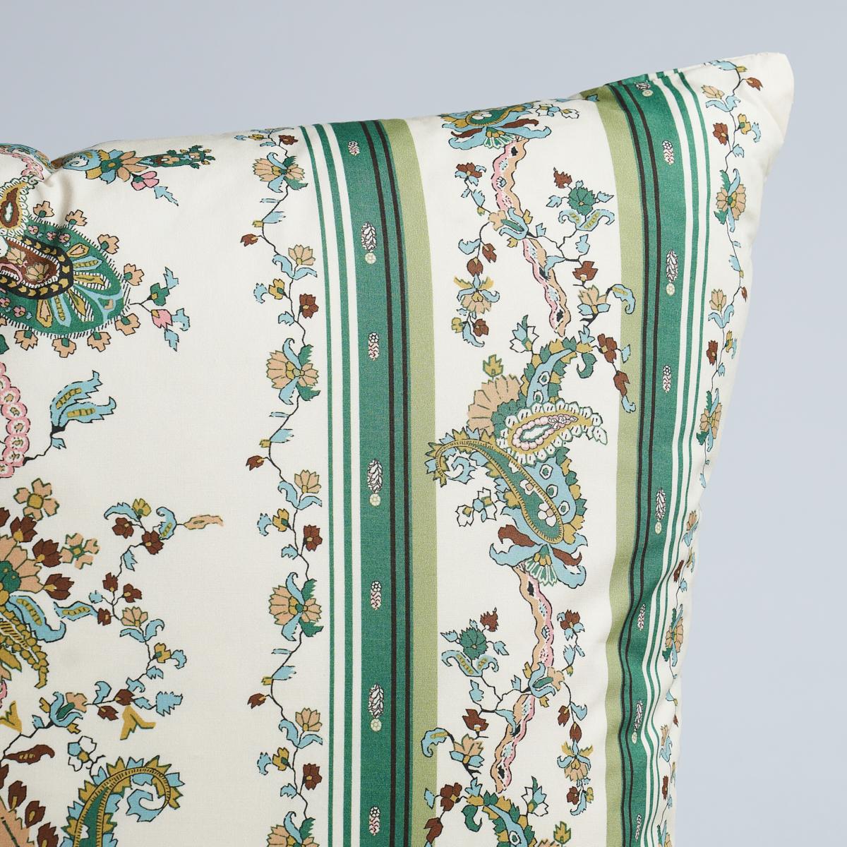 Schumacher Green 22" X 22" Elena Paisley Stripe Pillow - Image 3