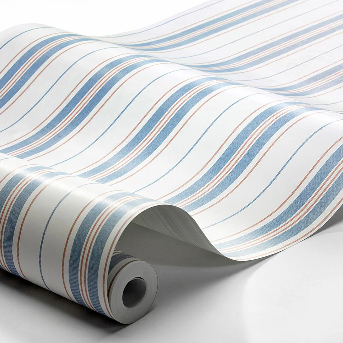 Schumacher Hamnskär Stripe Blue And Red Wallpaper - Image 3