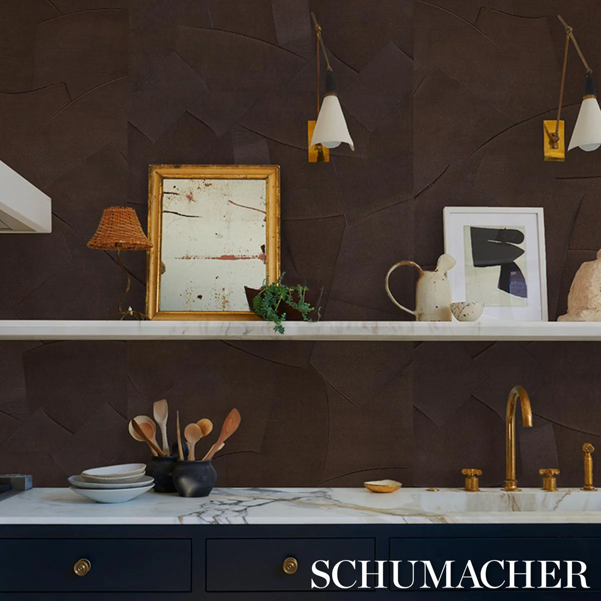 Schumacher Hand Combed Plaster Brown Wallpaper - Image 4