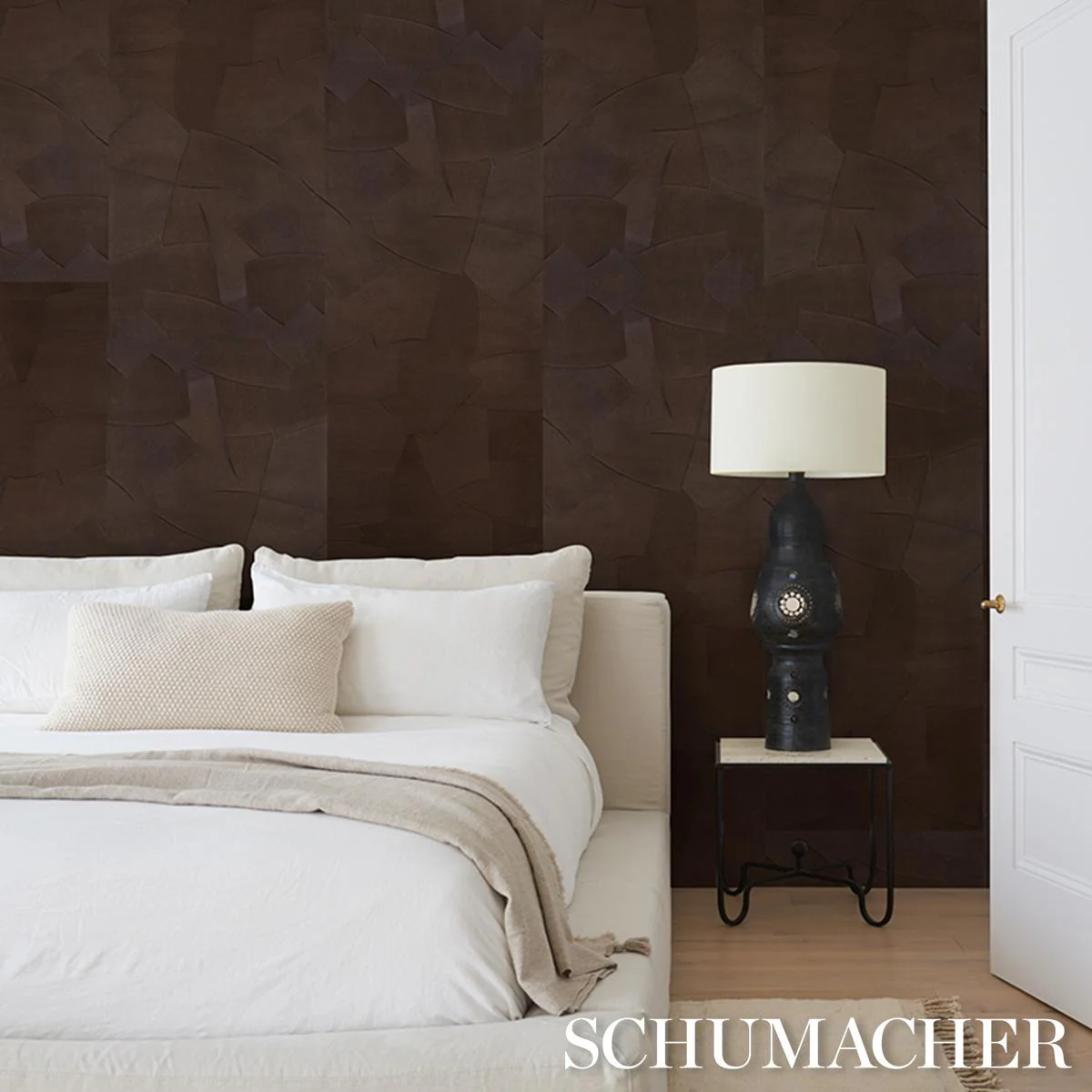 Schumacher Hand Combed Plaster Brown Wallpaper - Image 5