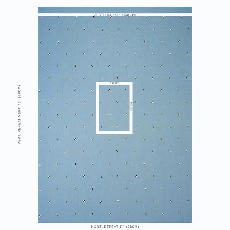 Schumacher Honey Bee Embroidery Sky Fabric - Image 3