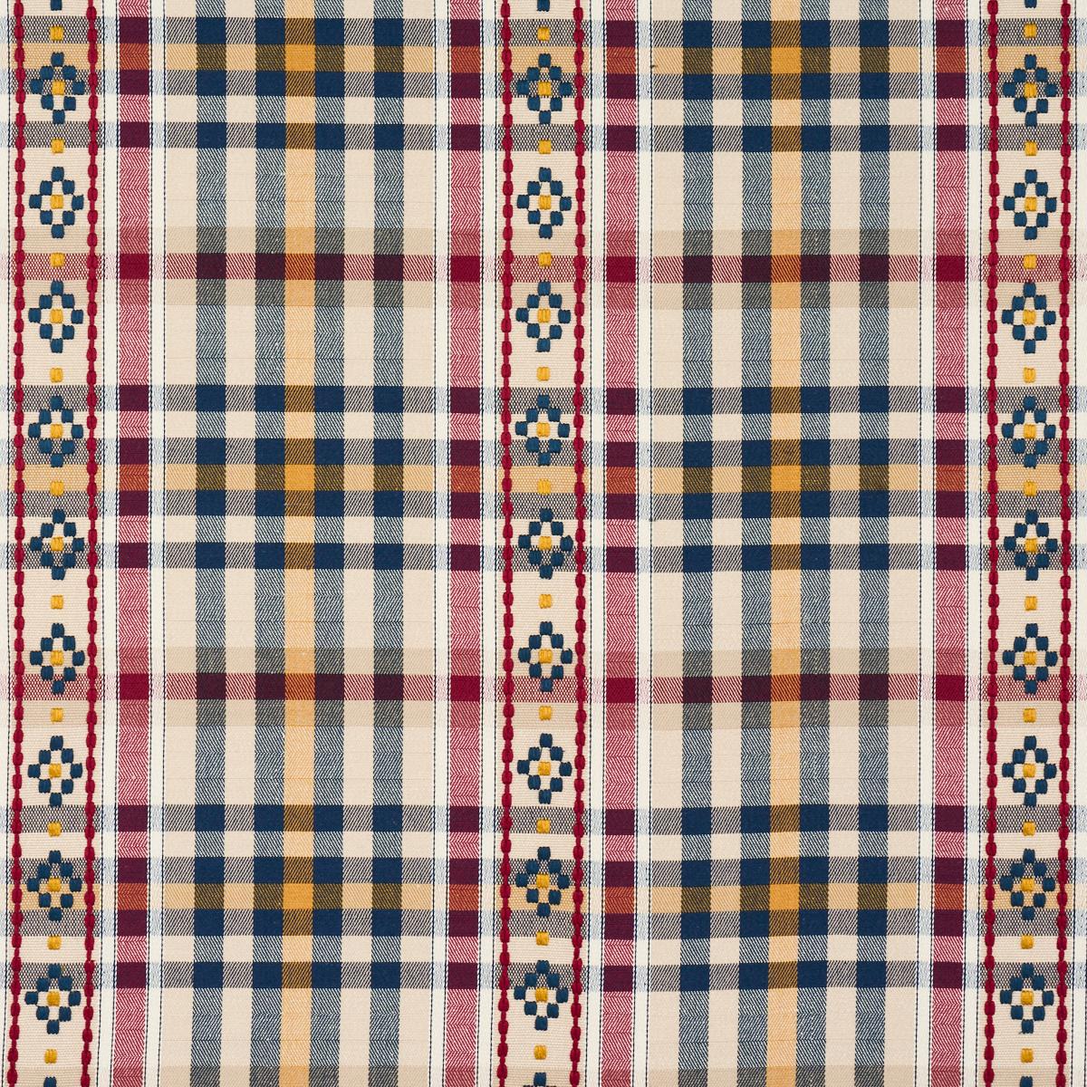 Schumacher Hutton Hand Woven Check Rouge & Navy Fabric - Image 3