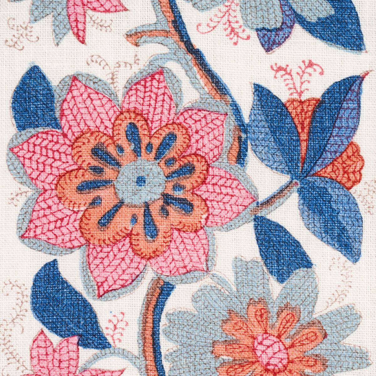 Schumacher Indali Bordered Linen Rose And Indigo Fabric - Image 4