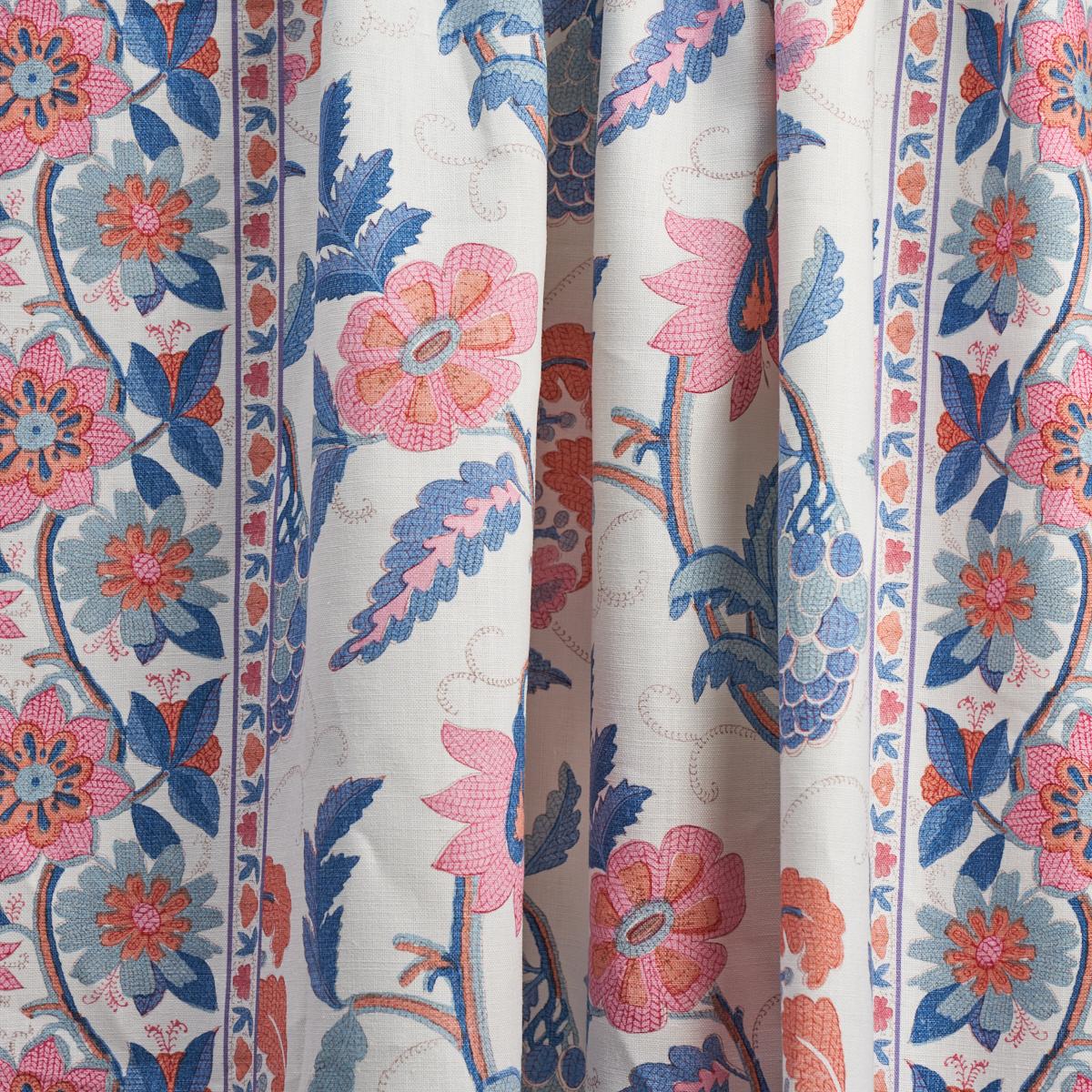 Schumacher Indali Bordered Linen Rose And Indigo Fabric - Image 5