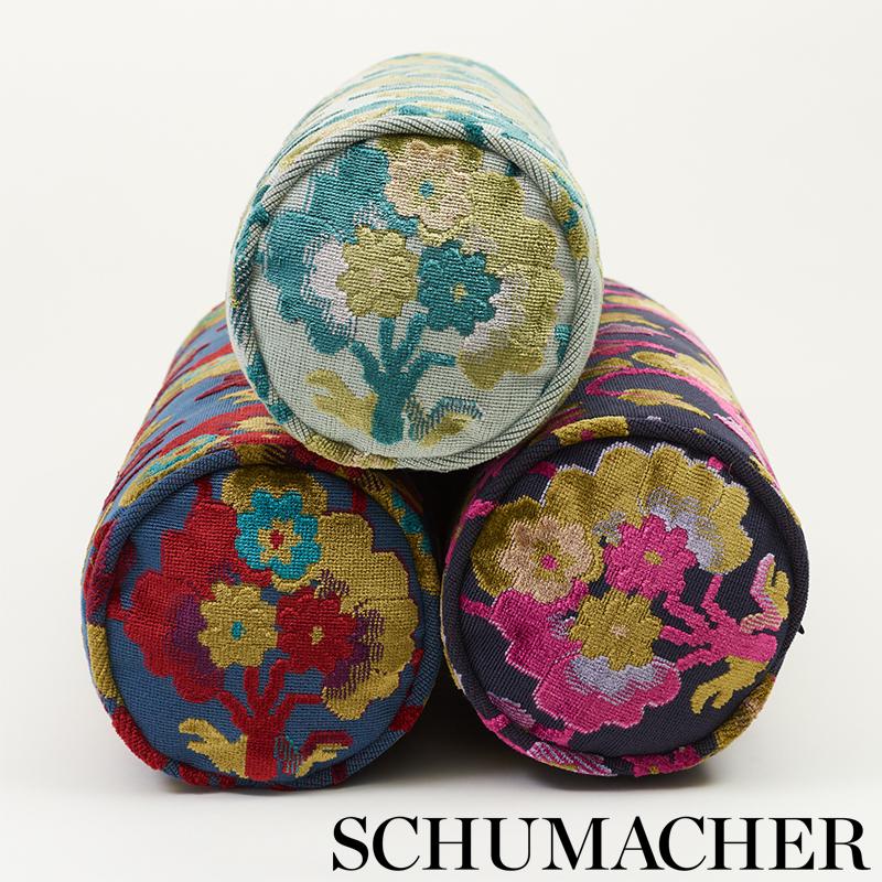 Schumacher Jennie Velvet Peacock & Celadon Fabric - Image 6