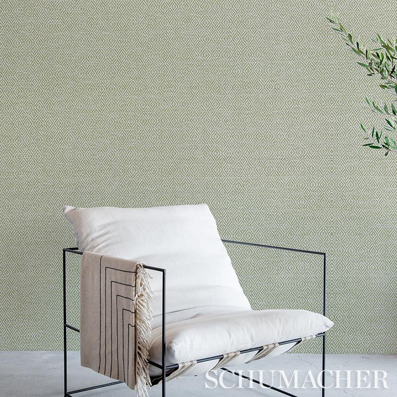 Schumacher Jubilee Paperweave Green Wallpaper - Image 4