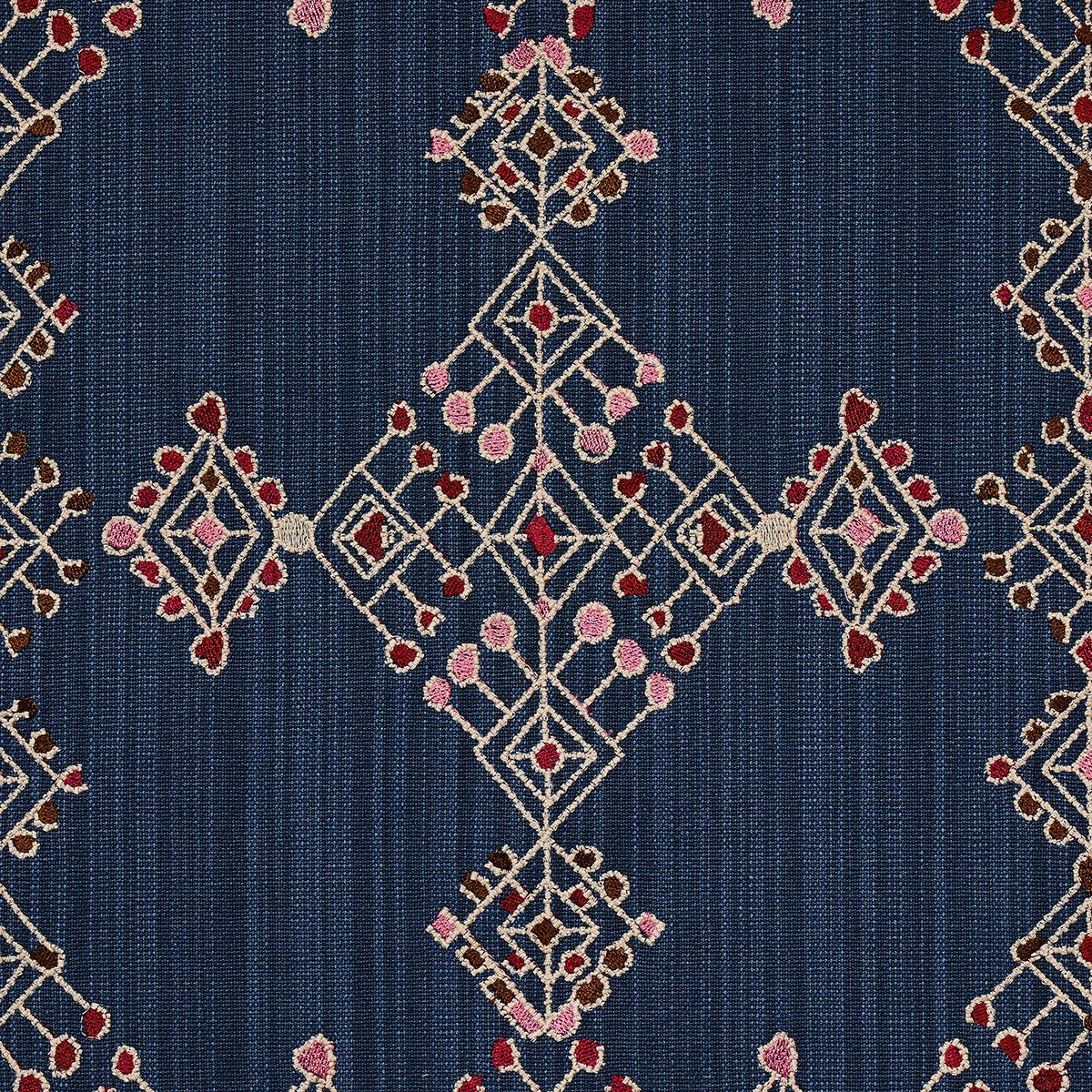 Schumacher Kalindi Embroidery Indigo Fabric - Image 3