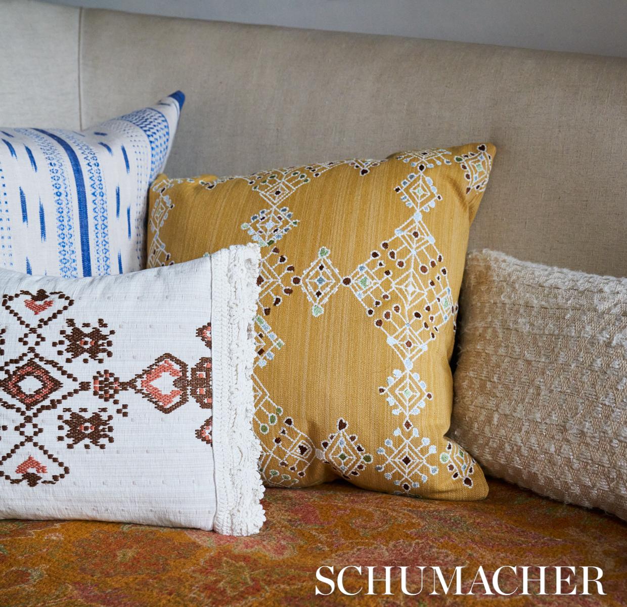 Schumacher Kalindi Embroidery Saffron Fabric - Image 7