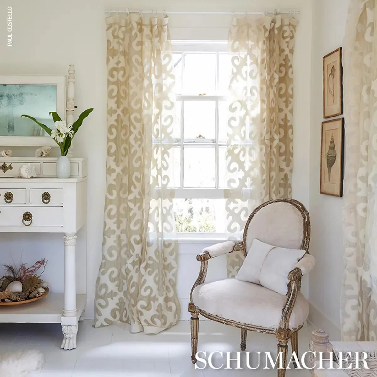 Schumacher Kyrgyzstan Wool Silk Oyster & Natural Fabric - Image 5
