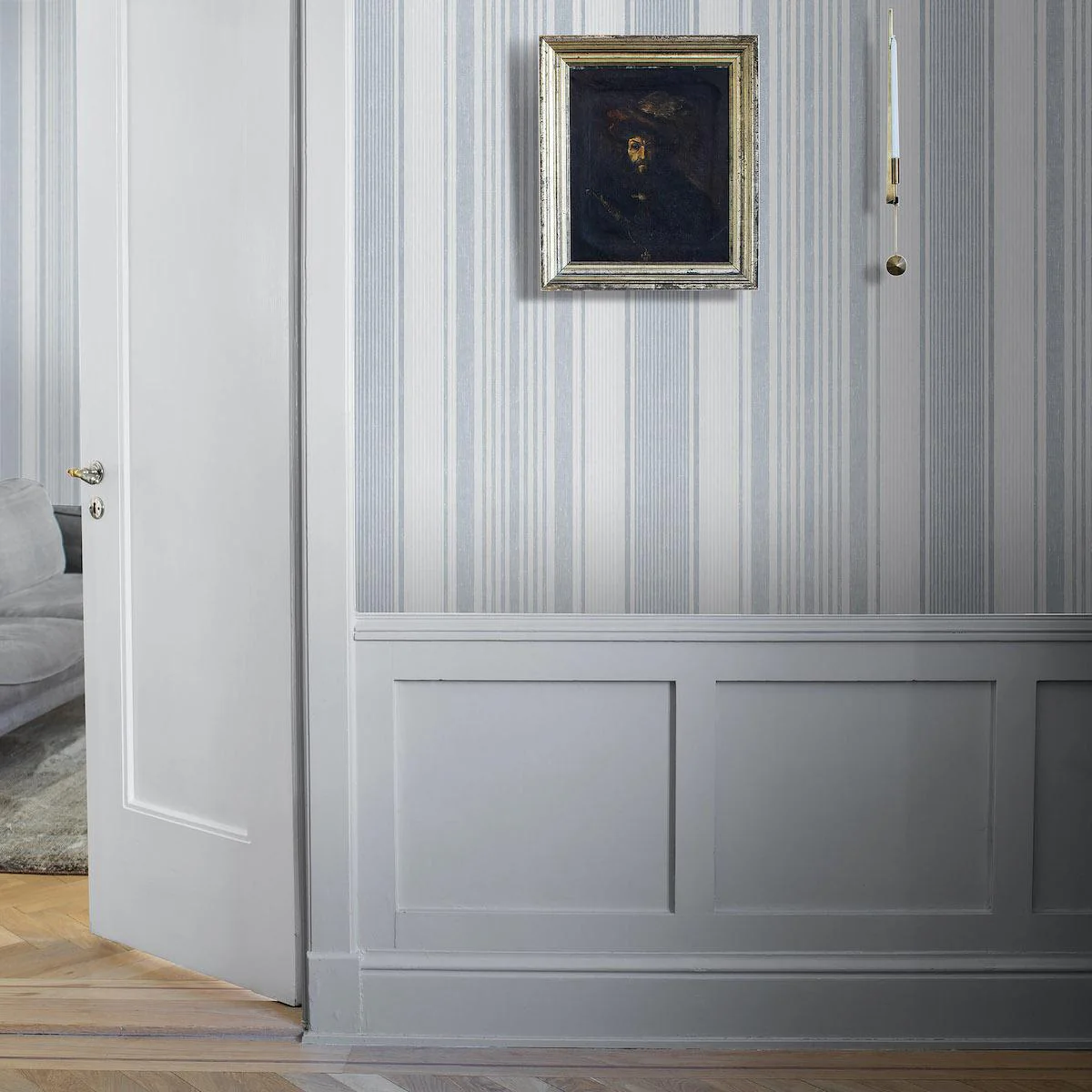 Schumacher Linen Stripe By Boråstapeter Blue Wallpaper - Image 2