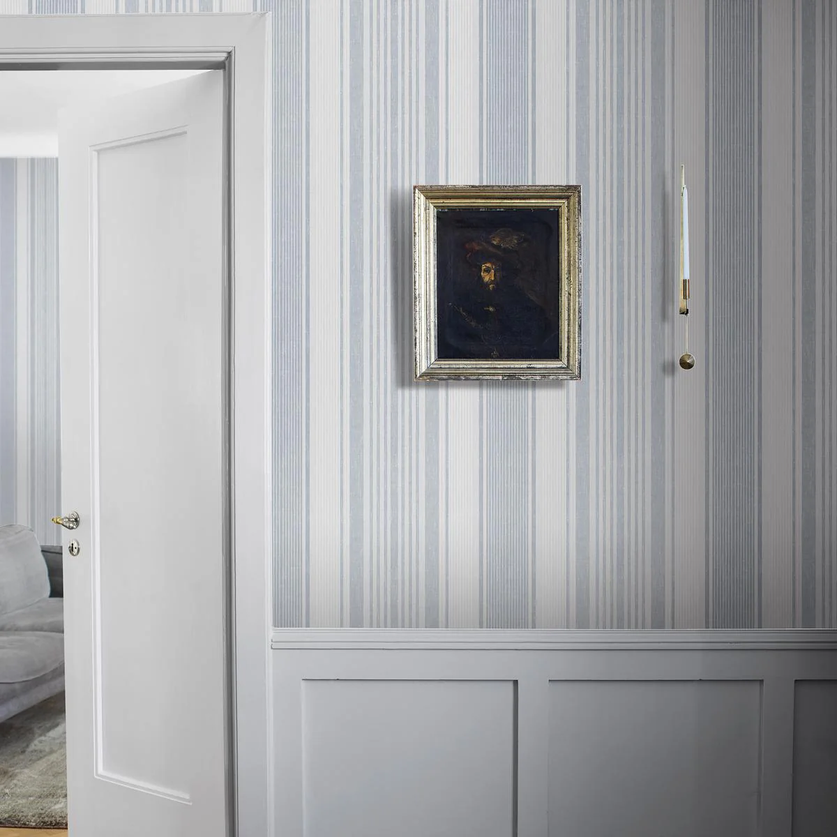Schumacher Linen Stripe By Boråstapeter Blue Wallpaper - Image 3